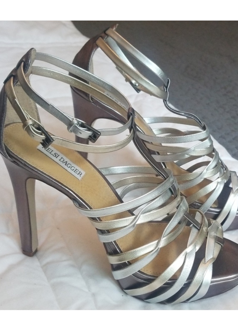 Kelsi Dagger Metallic Silver Strappy High Heel Sandals - Women's. Size 7.5 - Picture 2 of 7